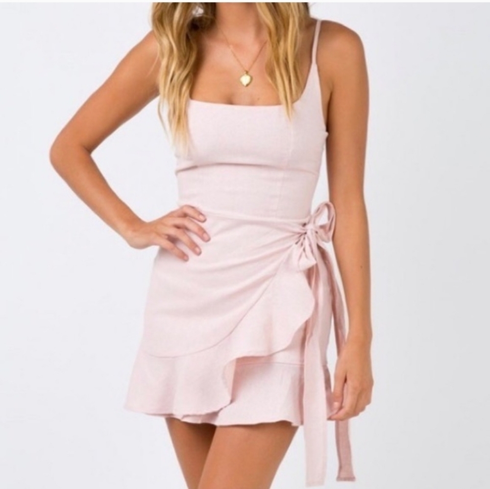 Princess Polly Cottage Hill Mini Pink Wrap Dress Size 4